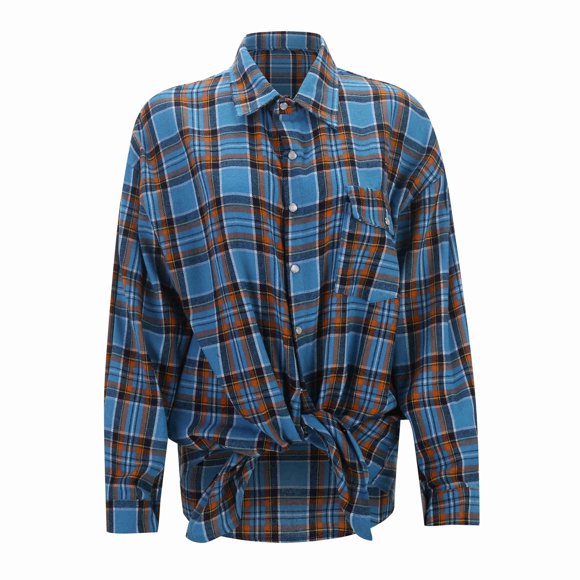 GPOECD Blouse à Col Manches Longues avec Poche pour Femmes Printemps Automne Tenue Décontractée Bleue,TG