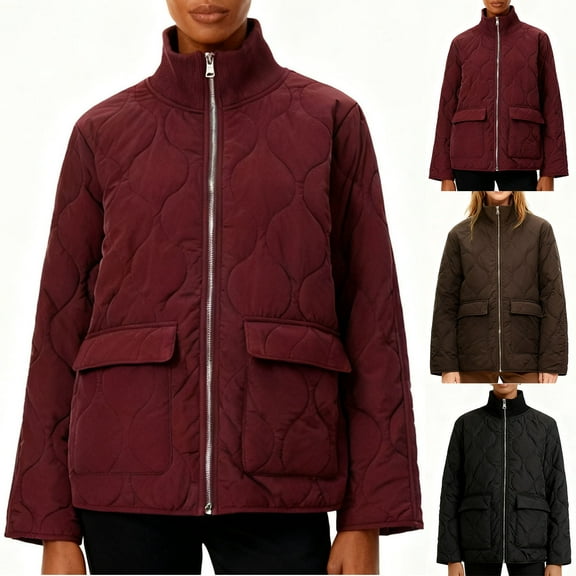 Fewfanhot Women Clothing Oversized Lightweight Quilted Jacket Button Down Fall Winter Coats Puffer Padded with Pockets