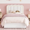 thumbnail image 3 of Amolife Twin Size LED Bed Frame with Drawer, Platform Bed with Velvet Upholstered Adjustable Wavy Headboard, White, 3 of 10