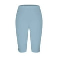 thumbnail image 4 of nochalofo Blue Trousers Pants for Women, Capri Leggings for Women Knee Length Capri Leggings Summer Cropped Pants Casual Solid Comfy Capris, 4 of 5