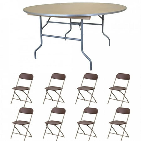 Pogo 48 Round Wood Banquet Folding Table And Chairs Brown Chair - 48 Round Wood Folding Tables Pogo 48 Round Wood Banquet Folding Table And Chairs Brown Chair - 48 Round Wood Folding Tables