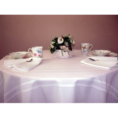 

Table Cloth Polyester Stain and Wrinkle Resistant Tablecloth Machine Washable Fabric. Table Cover for Kitchen Dining Parties Buffet Weddings Events or Everyday Use. 70” Round White