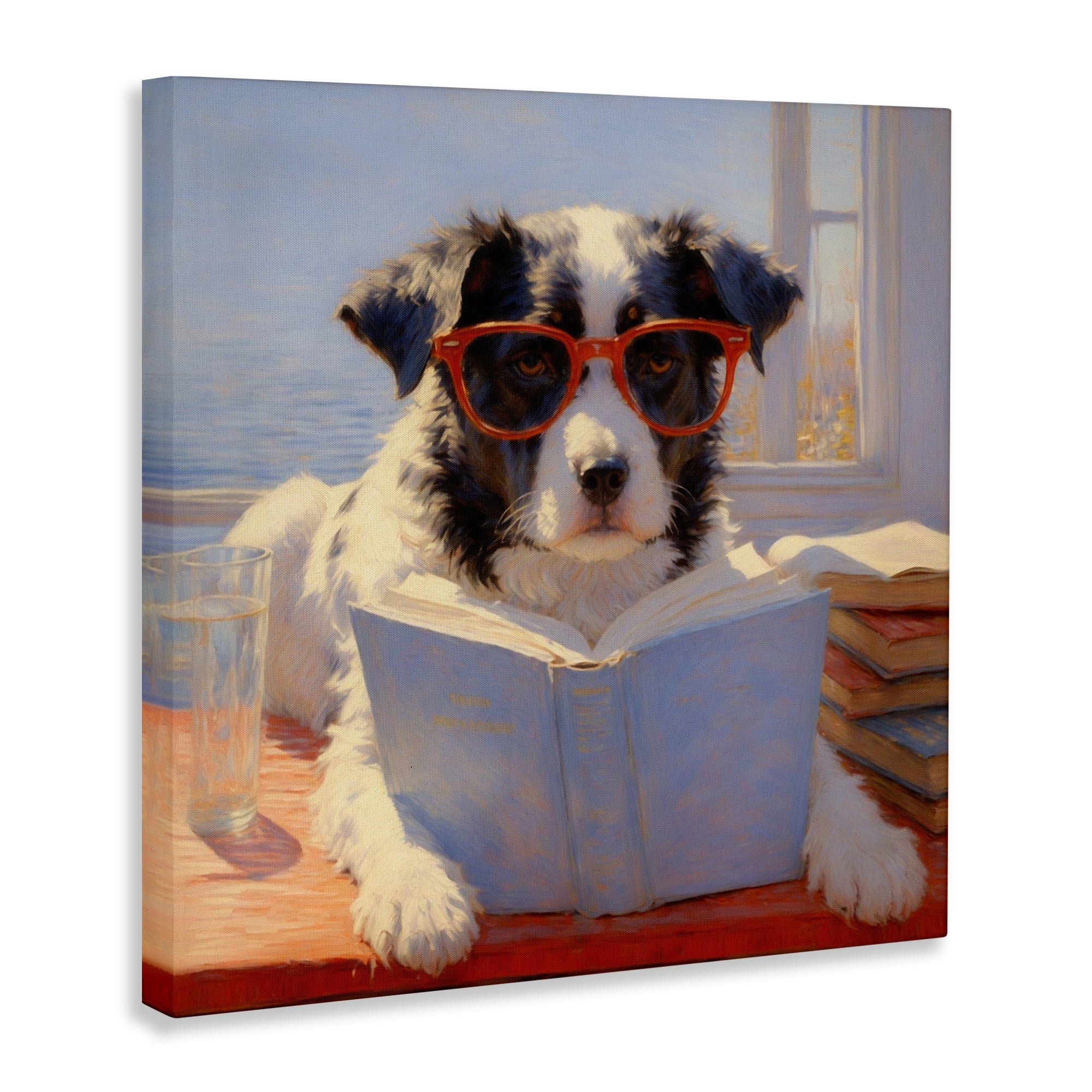 Stupell Industries Sunlit Dog Reading By Window Canvas Wall Art, design by Angie Hawke