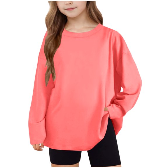 Cethrio Long Sleeve Tops for Girl, Loose Fit Pullover Crewneck Casual Spring Blouses Watermelon Red Size 7-8