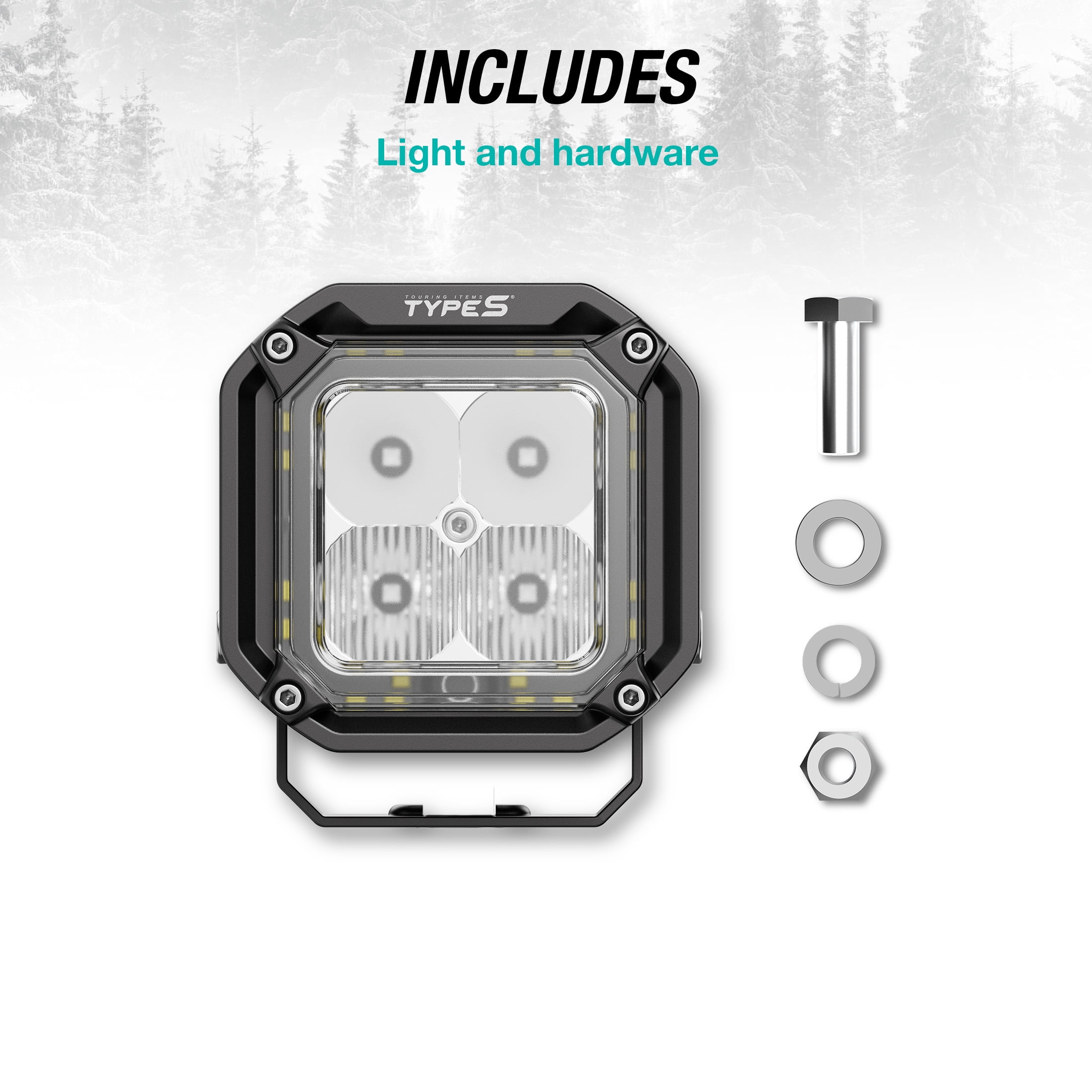 TYPE S Elevate - 4 Inch Flood Beam Cube Pod Light With Amber Accent Light - DOT Compliant - 2660 Raw Lumens, Waterproof, Die-cast, Off Road Lights, Truck, Jeep, UTV, ATV, SUV, 1 Pack