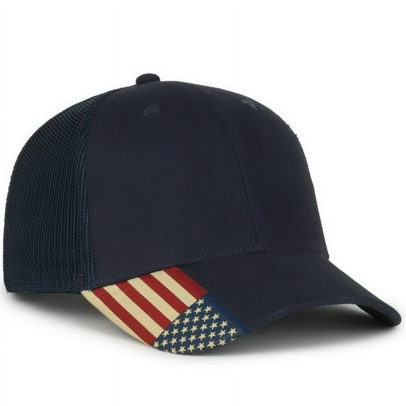 Outdoor Cap USA-300M American Flag Woven Label Visor-Navy/Navy