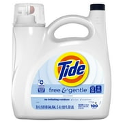 Tide Free & Gentle Laundry Detergent Liquid for Sensitive Skin, Hypoallergenic, Unscented, 132 fl oz, 100 Loads