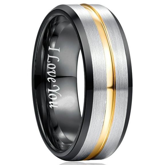 NUNCAD Tungsten Ring for Men Women 4/6/8/10mm Black/Blue/Gold/Rose Gold/Silver Groove Wedding Bands Beveled Edges Engraved