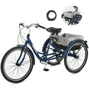 26" Adult Tricycle 7 Speed Three Wheel Bike Adult Trike with Dual Chains Blue