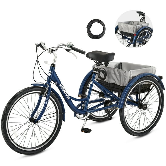 Viribus 26" Tricycle Adulte 7 Vitesses Trois Roues Tricycle Adulte avec Deux Chaînes Bleu