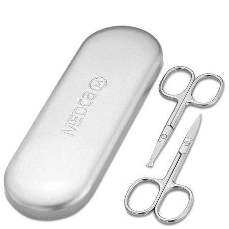 MEDca Stainless Steel Grooming Scissors for Male Eyebrow, Beard Mustache, Nose & Ear Hair Trimmers & Clippers