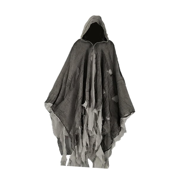 Capa con capucha espeluznante Yinane Disfraz de parca para Halloween Gris