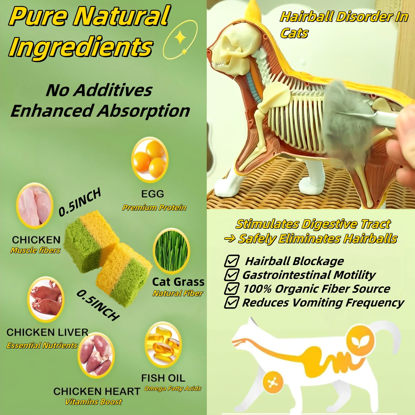 NSWXZDS 200g/7.05oz Cats Grass Toys Hairball Removal Fish Oil Kitten Grass Catnip Stick for Teeth Freeze Dried Kitty Lickable Chew Dental
