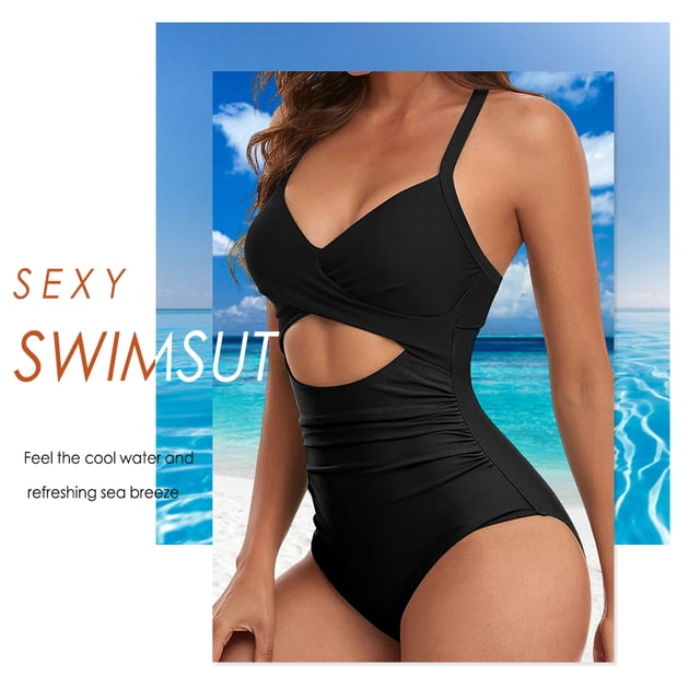 Traje De Baño De Una Pieza Traje De Baño De Una Pieza Traje de baño de una pieza Push Up para mujer Traje de baño de retazos de color en contraste (S Negro)