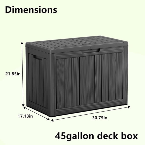45 Gallon Resin Deck Box, Lockable Outdoor Storage Box for Patio Cushions Storage Furniture,Garden Tools, Pool Supplies, Weatherproof and UV Resistant