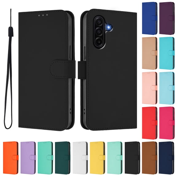 Decase Flip Case for Samsung Galaxy A37 Wallet Case,Luxury PU Leather Wallet Phone Case,Folio Shockproof Solid Color Protective Cover with Card Holder Lanyard,Black