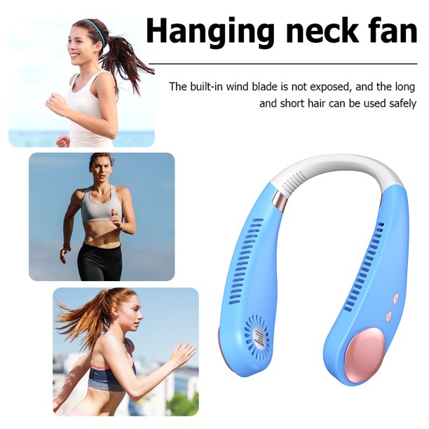 Kuymtek Ventilador portátil de verano con refrigeración por aire para el cuello, sin aspas, para deportes, con banda para el cuello (azul)