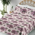 thumbnail image 3 of Ambesonne Romantic Floral Fitted & Flat Sheet with Shams 4 Pcs Set, Peony Flowers Print, Queen, Pale Lilac and Forest Green, 3 of 5
