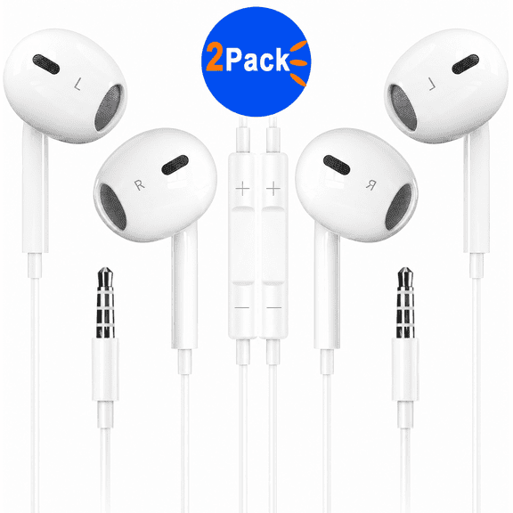 2 Pack Wired iPhone Earbuds/Headphones/Vize 3.5mm Wired Headphones Noise Isolating Earphones Volume Control & Built-in Microphone Compatible with iPhone/Samsung/Android/MP3/MP4