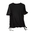 thumbnail image 1 of Birdeem Haut Femme Col Rond Uni en Coton Ajusté avec Cordon de Serrage Manches Courtes Col Rond/chemise, 1 of 12