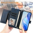 thumbnail image 3 of For iPhone 17 Pro Max 6.9-inch Wallet Case for Women Men Multi-Card Slots Zipper Wallet Leather Phone Case,Blue,For iPhone 17 Pro Max, 3 of 7