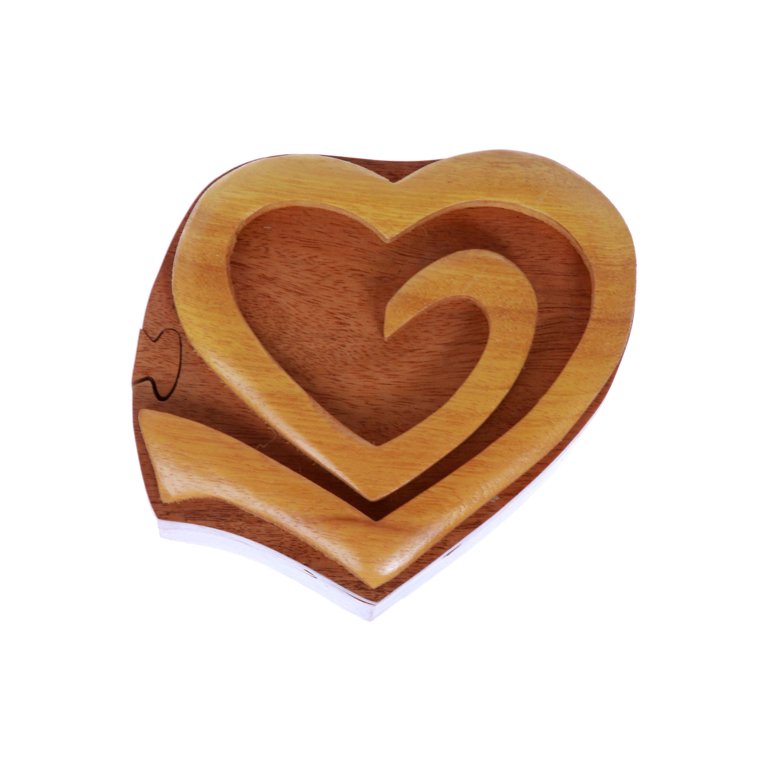 Heart Shaped PUZZLE BOX 4 Piece Wood Carved Trinket Keepsake Jewelry Box