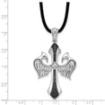 thumbnail image 2 of 925 Sterling Silver Polished Prong set Lobster Claw Closure Diamond Black Rhodium Plated Religious Faith Cross and Angel, 2 of 2