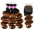 thumbnail image 4 of Ustar Unique Bargains Ombre Two Tone#1B/30 Color Black Auburn Brazilian 3 Bundles 100% Human Hair 18"20"22"inch with Lace Closure 16", 4 of 7
