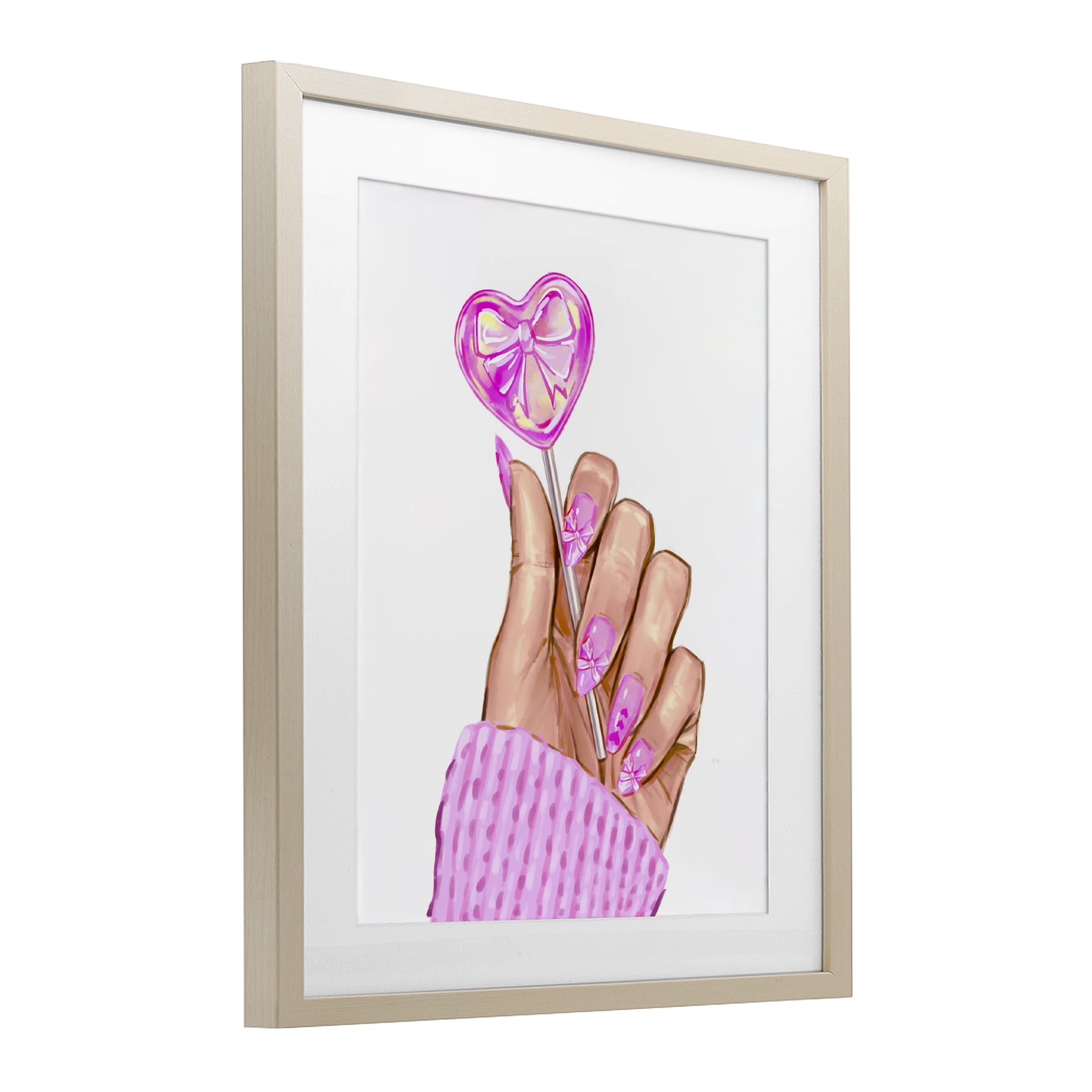 Pink Fashion Bow Lollipop Birch Framed Print Under Glass, design by Ziwei Li
