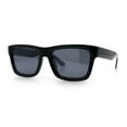 thumbnail image 4 of Iconic Narrow Rectangular Thick Horn Rim Plastic Minimal Sunglasses All Black, 4 of 6
