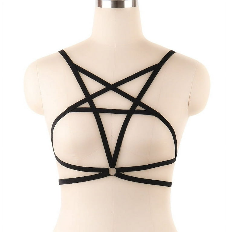 Lady Body Harness Elastic Pentagram Perspective Bra Bandage Erotic  Temptation Bra Belt Sexy Hollow Adjustable Lingerie 