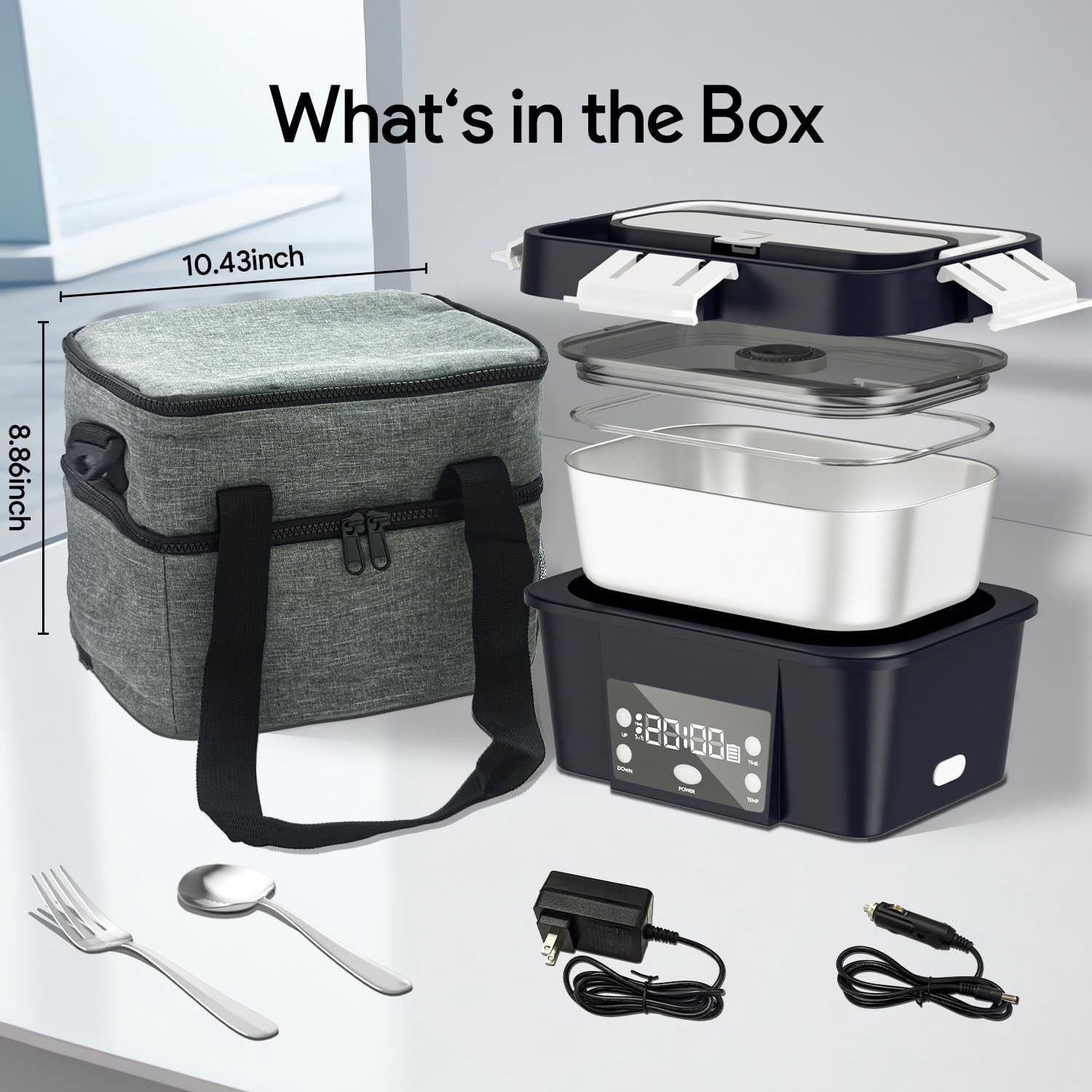 WORKHAW Electric Lunch Box, 6.75 Cup Automatic Food Warmer (212°F), Rechargeable Portable Heated Meal Container for Office, Travel, Outdoor (Dark Blue)