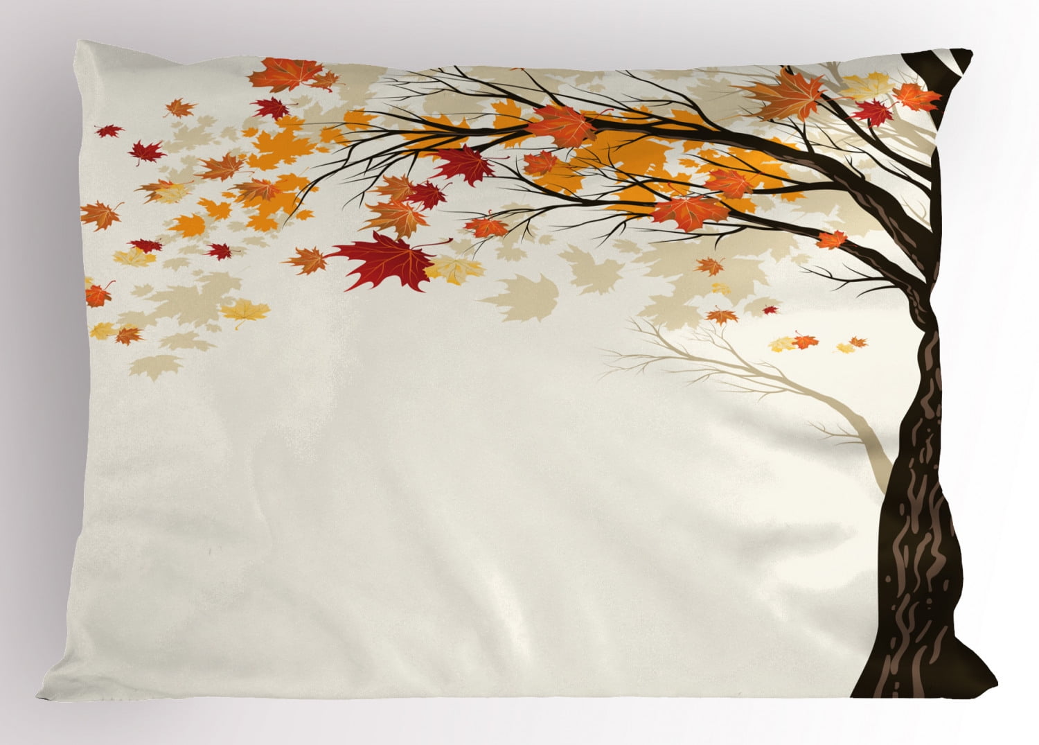 Autumn Pillow Sham Colorful Foliage and Tree Silhouette Semtember Maple Leaves on Off White Backdrop, Decorative Standard King Size Printed Pillowcase, 36 X 20 Inches, Multicolor, by Ambesonne