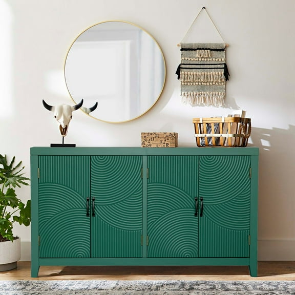 59-Inch Green Accent Cabinet, Mid-Century Modern Storage Solutions for Living Room, Dining Room & Bedroom - Stylish Wood Buffet & Media Console Cabinet with Adjustable Shelves