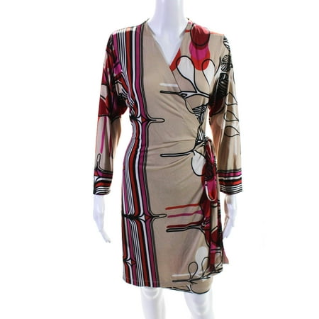

Analili Womens Striped Leaf Print Wrap Dress Beige Multicolor Size L