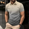 thumbnail image 2 of ShomPort Mens Tshirts Casual Gradient Color Turn Down Collar 2 Button Tops Fashion Daily Outdoor Blouse, 2 of 7