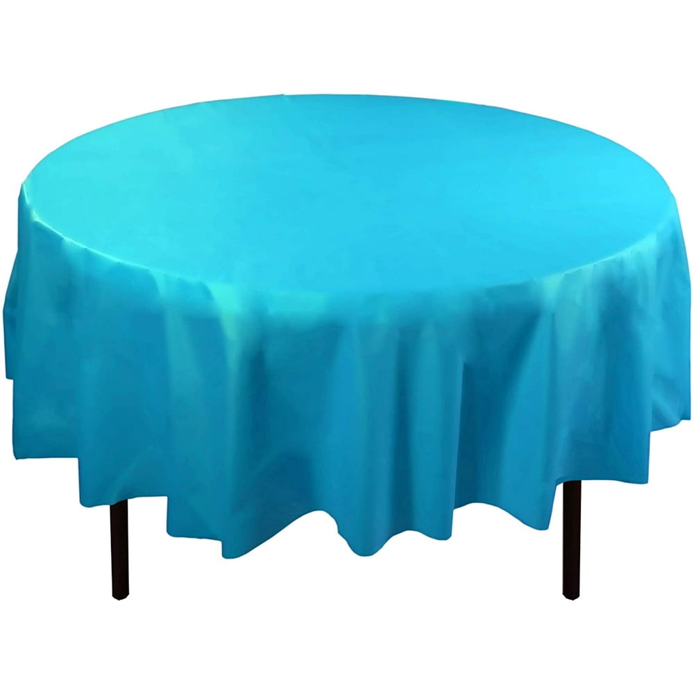 Bulk Premium Plastic Disposable 84 inch Round Tablecloth, Sky Blue