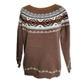 thumbnail image 4 of CCRFTGI Fair Isle Sweaters for Women 2025 Fall Long Sleeve Knit Sweater Pullover Casual Vintage Sweater Loose Crewneck Sweater Top Brown L, 4 of 4