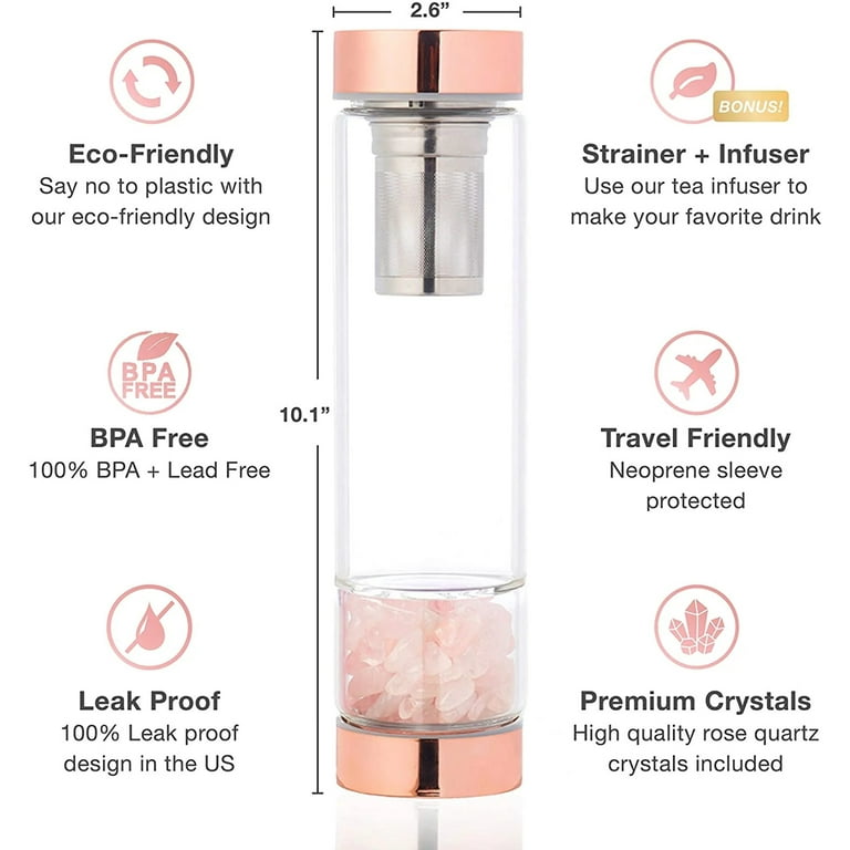 Crystal Water Bottle, Slim Crystal Water Bottle Tea Infuser, Double Wall
