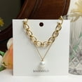 thumbnail image 3 of Simple Big Pearl + Big Chain 18K Gold Plated Stainless Steel Necklace Set, 3 of 11