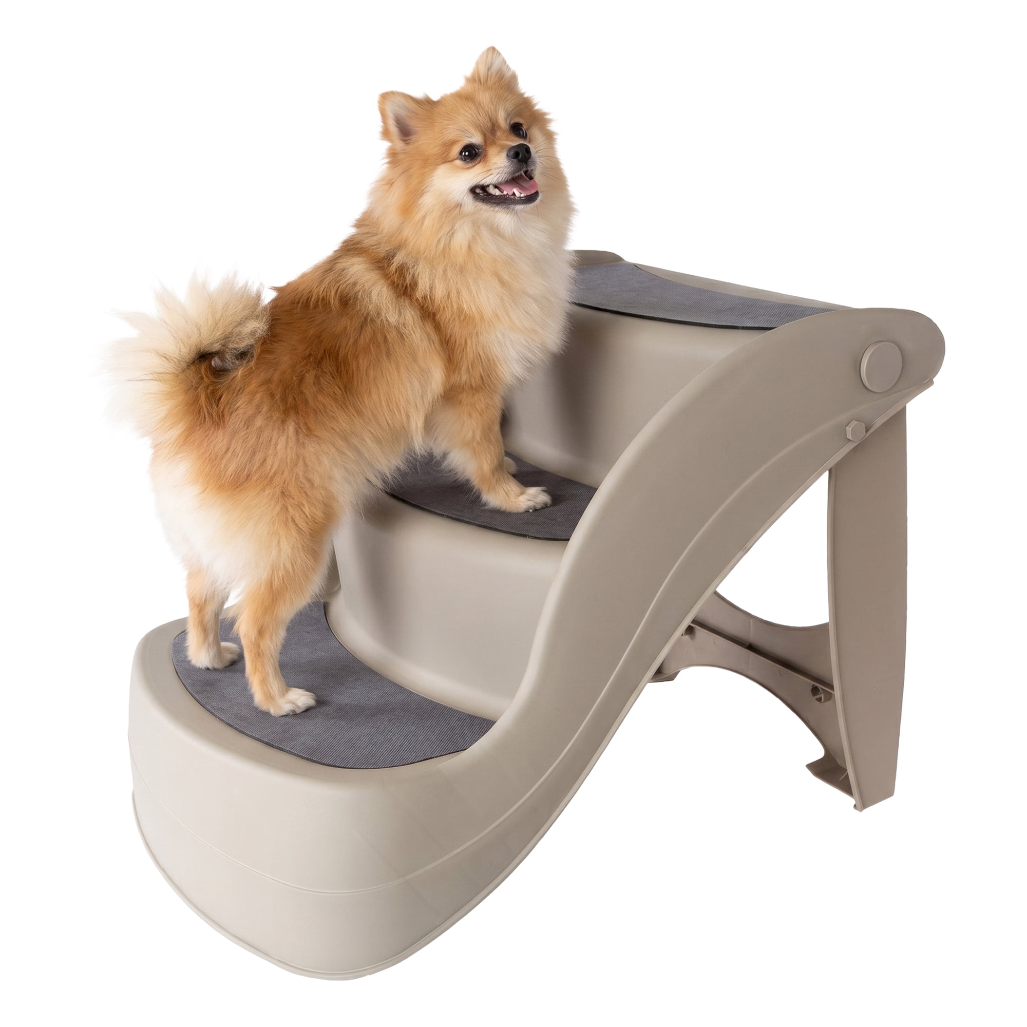PETMAKER Foldable Pet Stairs for Small Dogs & Cats – 3 Step Non-Slip Indoor/Outdoor Pet Steps with Safety Locking Pins for Bed, Couch & Car, Easy Access for Puppies, Senior Pets & Small Animals (Tan)