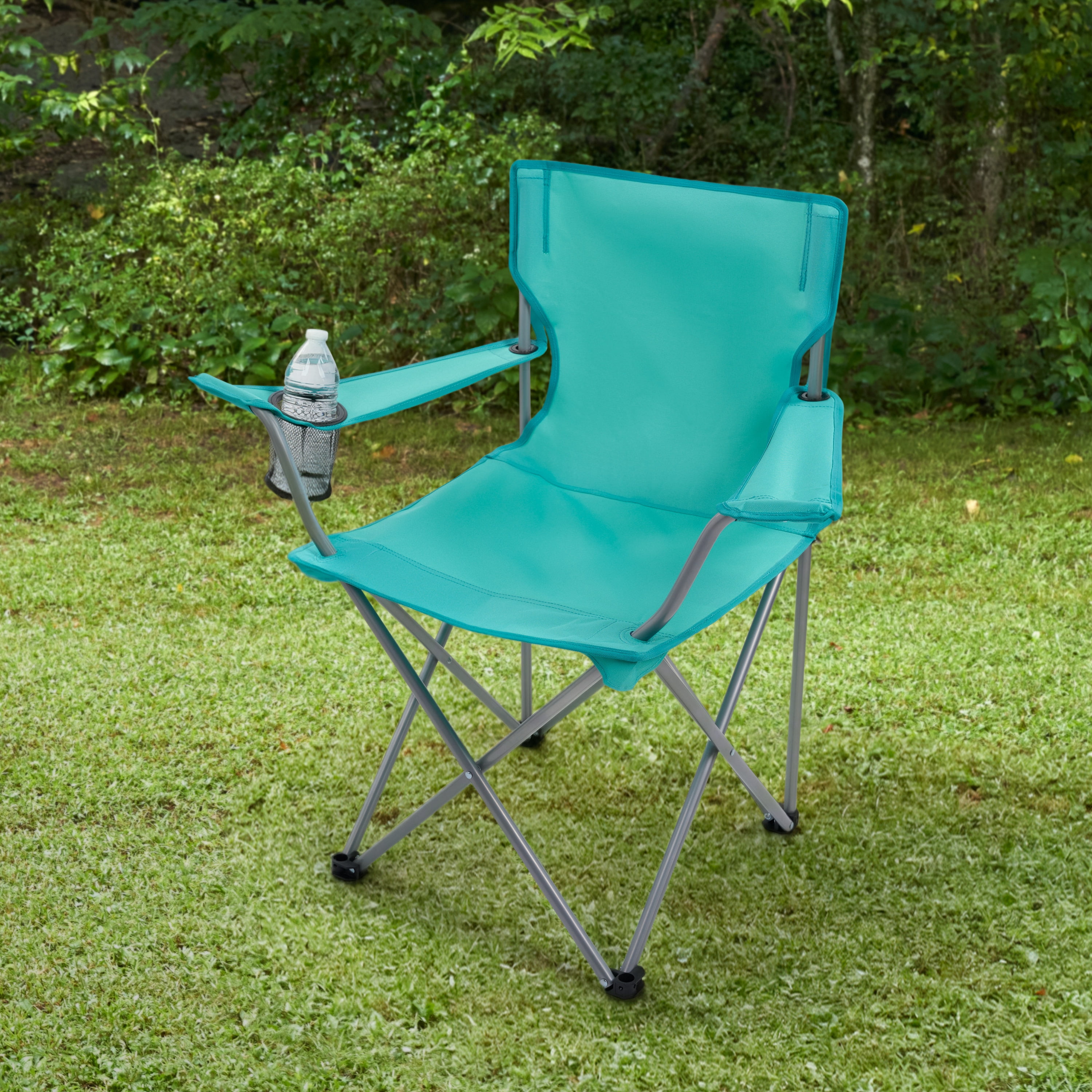 Ozark Trail Quad Folding Camp Chair with Cup Holder, Green Sea