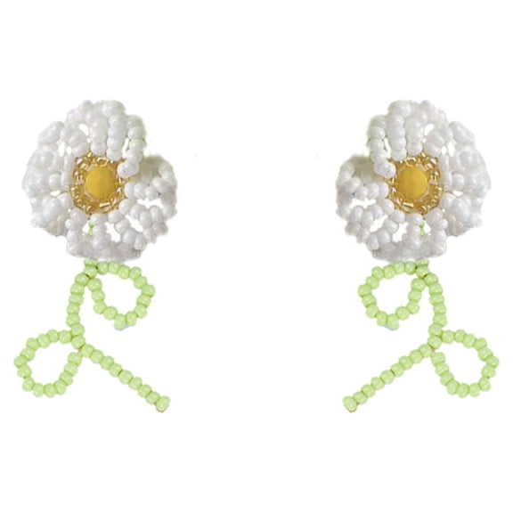 Boho Flower Seed Beaded Drop Dangle Earrings for Women Handmade Rice Bead Floral Dangling Statement Earring