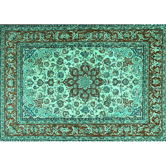 Ahgly Company Indoor Rectangle Persian Turquoise Blue Traditional Area Rugs, 2' x 4'