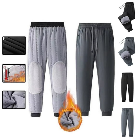 Afuyipoi Men's Winter Thermal Fleece Pants Knee Protection, Sherpa Lined Sweatpants Warm Running Jogger Pants Gray L