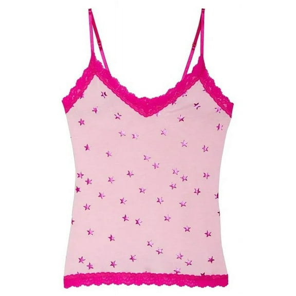 Hanky Panky Shoot for the Stars Print V-Neck Scalloped Lace Sleeveless Cami Pink/fuchsia Size Medium