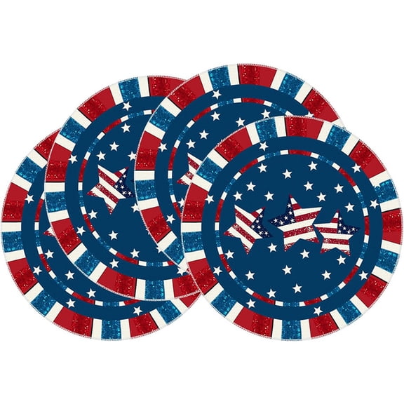 4th of July Placemats Set of 4 - 17.7x11.8 Inch Patriotic Red White Blue Stars, American Flag Washable & Heat Resistant Table Mats for Independence Day Kitchen & Dining(MulticolorB)