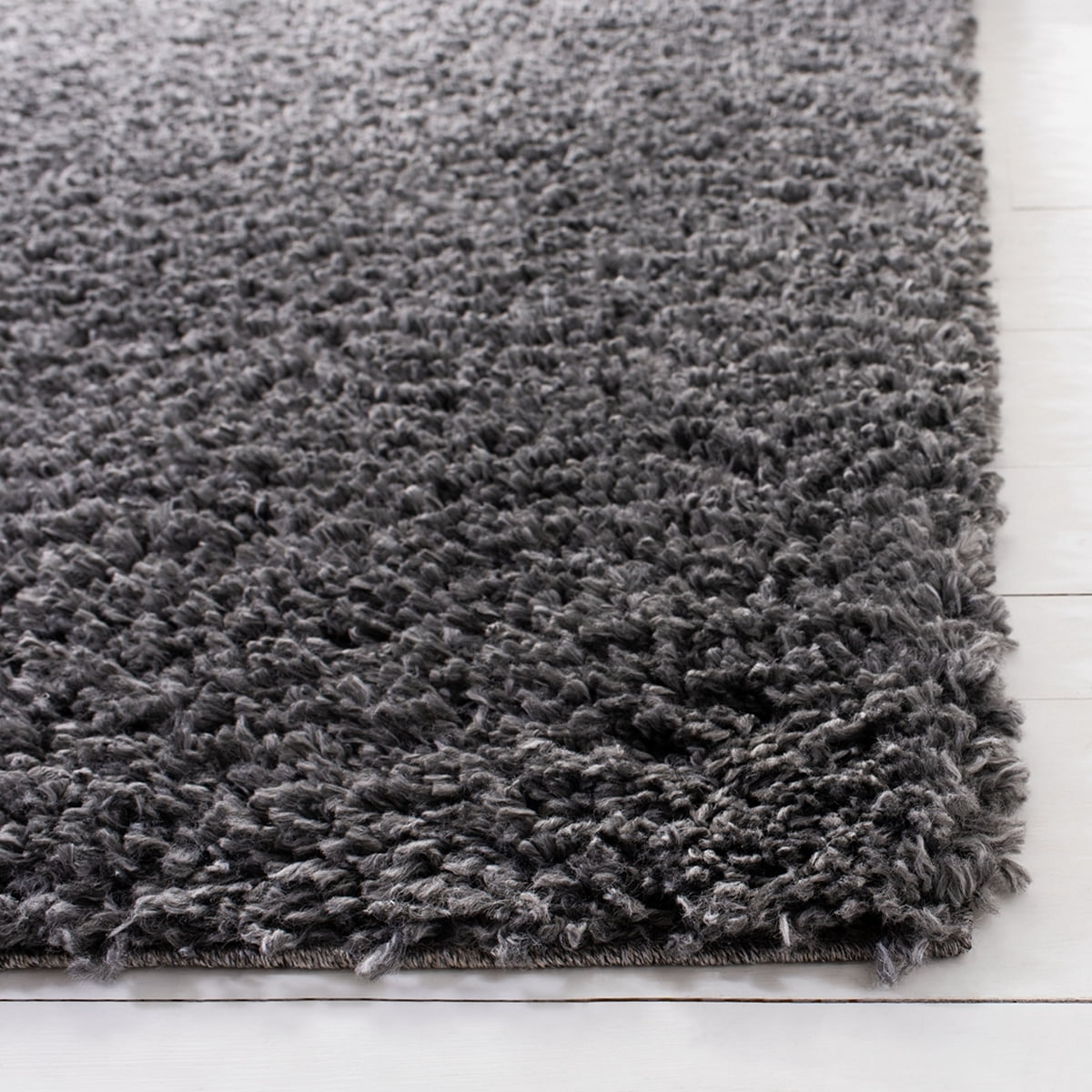 SAFAVIEH August Sophia Solid Shag Area Rug, Charcoal, 6'7" x 6'7" Square