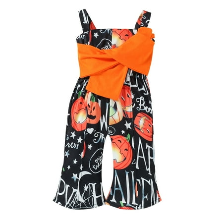 

Youmylove Toddler Kids Baby Girls Pumpkin Party Pumpkin Print Bowknot Jumpsuit Bodysuit Spring Clothing Set