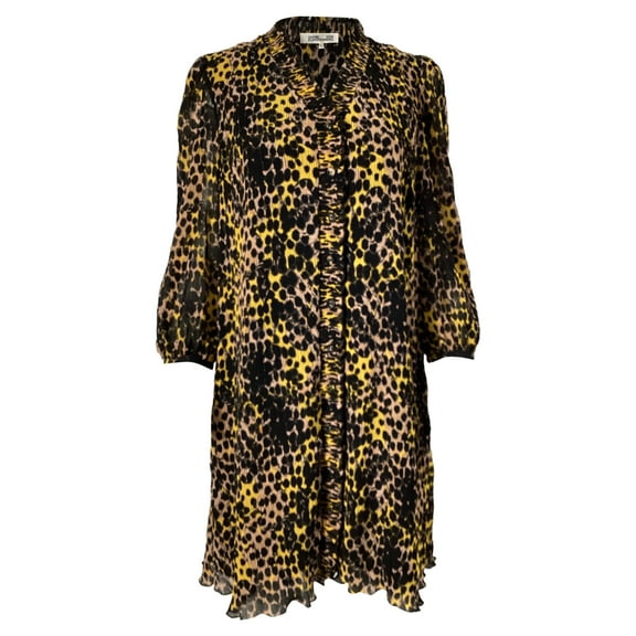 Diane Von Furstenberg Layla Shirred Printed Mini Dress in Animal Print Polyester